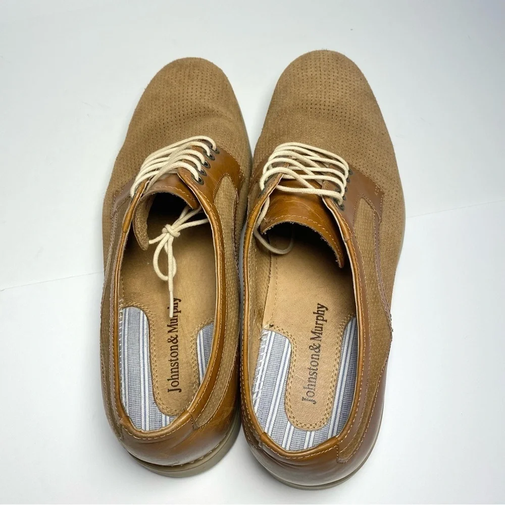 Johnston & Murphy Upton Tan Suede Shoes Mens 11.5 Leather Perforated Oxford